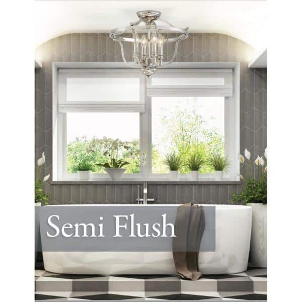 Elegant Polished Nickel 4-Light Semi-Flush Bowl Ceiling Fixture