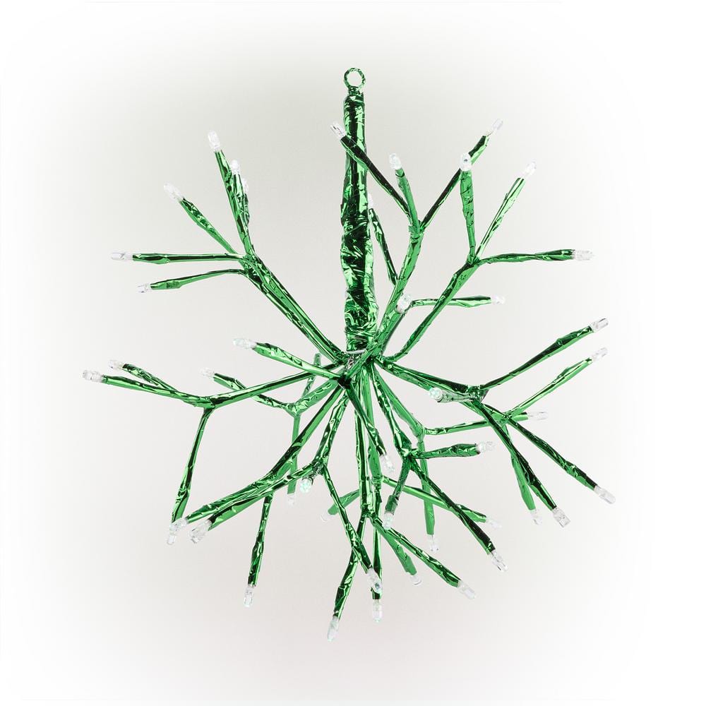 Alpine Corporation 10  Iron Twig Light-Up Snowflake Holiday Ornament  Green