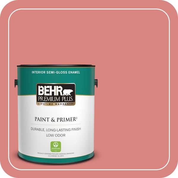 BEHR PREMIUM PLUS 1 gal. #M160-5 Pink Damask Semi-Gloss Enamel Low Odor Interior Paint & Primer