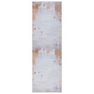 Tacoma Gray/Rust 3 ft. x 8 ft. Machine Washable Abstract Distressed Runner Rug