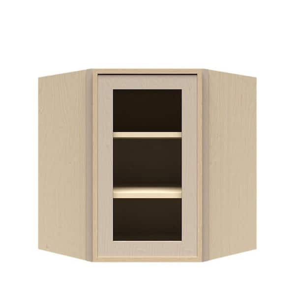 Slim Shaker Assembled 24 in. W x 30 in. H x 12 in. D Wall Diagonal Corner Kitchen Cabinet in Natural Wood
