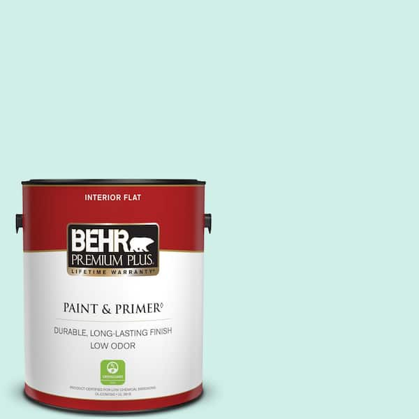 BEHR PREMIUM PLUS 1 gal. #490A-1 Teal Ice Flat Low Odor Interior Paint & Primer