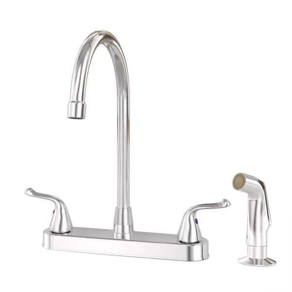 HOMLUX High-Arc Double-Handle Standard Kitchen Faucet with Side Sprayer in Chrome