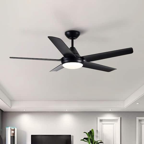48 in. LED Indoor Matte Black Ceiling Fan with Integrated Light Kit and Remote Control