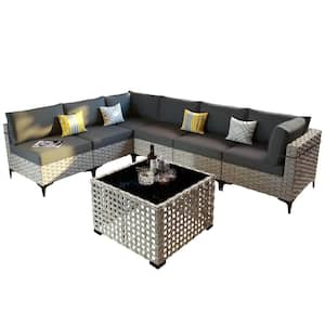 Taurus 7-Piece Wicker Outdoor Sectional Set with Black Cushions