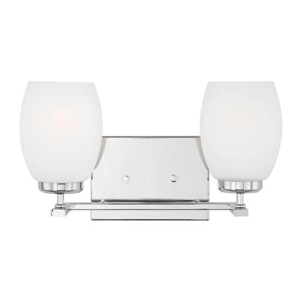 Generation Lighting Catlin 14.25 in. 2-Light Chrome Vanity Light with Etched White Inside Glass Shades