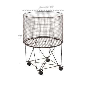 28 in. Bronze Deep Set Wire Basket Storage Cart with Wheels