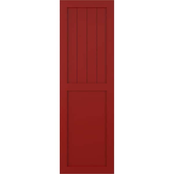 15 in. x 29 in. PVC True Fit Farmhouse/Flat Panel Combination Fixed Mount Board and Batten Shutters Pair in Fire Red