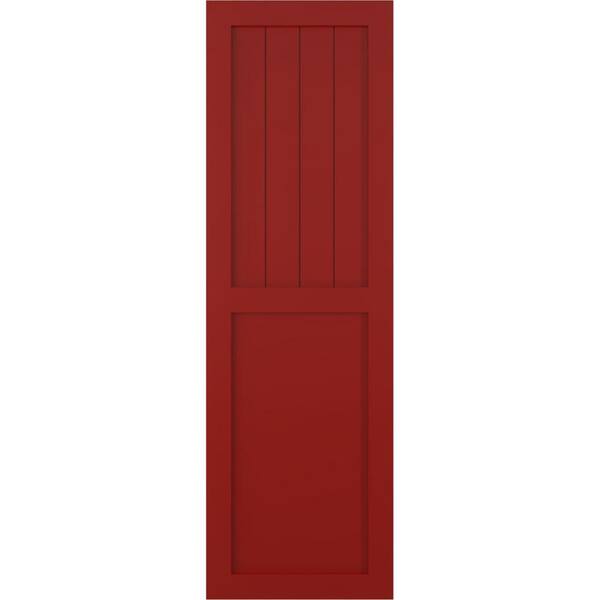 Ekena Millwork 15 in. x 44 in. TrueFit PVC Farmhouse/Flat Panel Combination Fixed Mount Board & Batten Shutters Pair in Fire Red