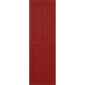 18 in. x 76 in. PVC True Fit Farmhouse/Flat Panel Combination Fixed Mount Board and Batten Shutters Pair in Fire Red