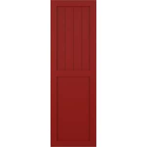 18 in. x 80 in. TrueFit PVC Farmhouse/Flat Panel Combination Fixed Mount Board & Batten Shutters Pair in Fire Red