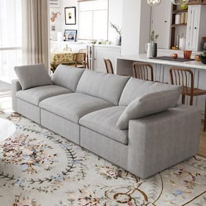 120.41 in. Linen Flannel Flannel Upholstered Seperable 3 Seats Living Room Sectional Sofa, Gray