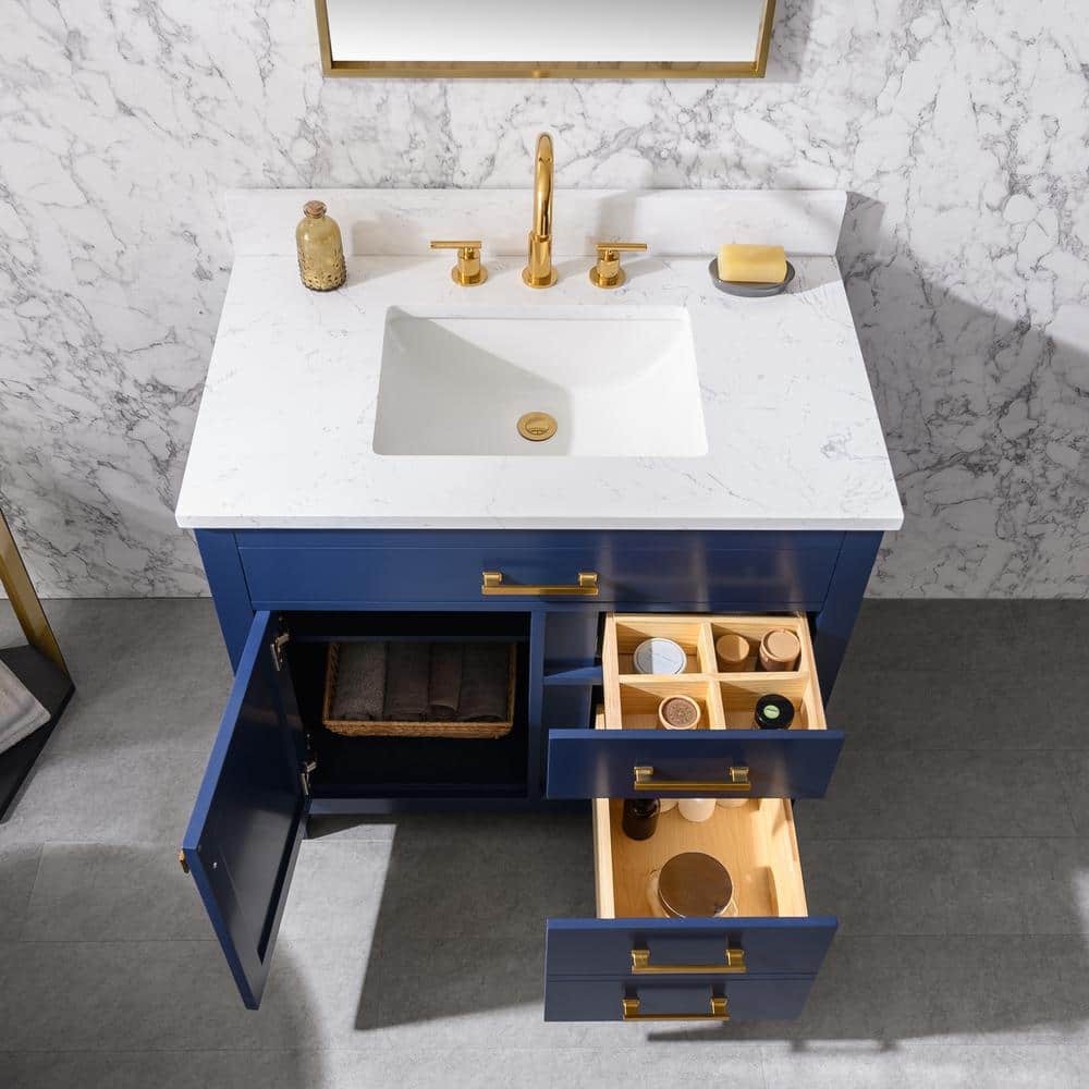 Jasper Navy Blue 36'' Freestanding Single Vanity with Carrara White Top