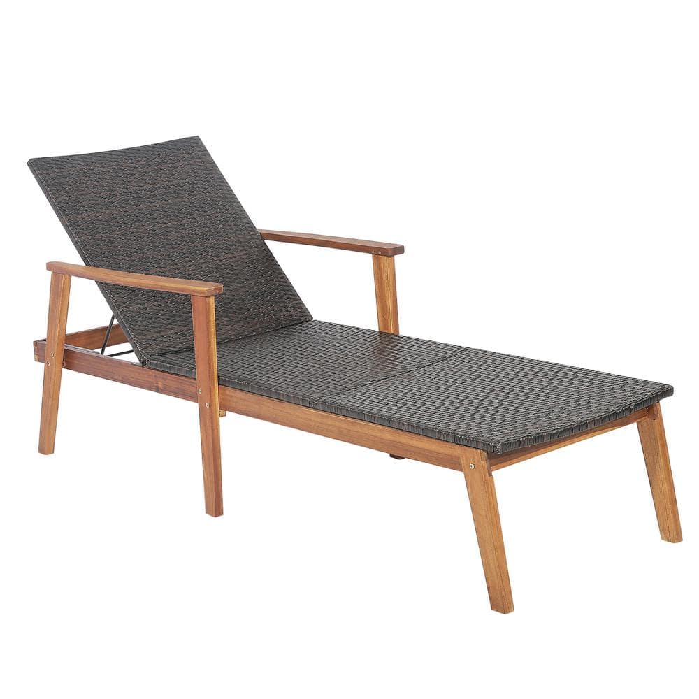 Costway Outdoor Patio Rattan Chaise Lounge Chair Recliner Back ...