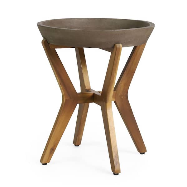 Outdoor Side Table with Concrete Top & Wooden Frame, Weather-Resistant for Patio, Garden