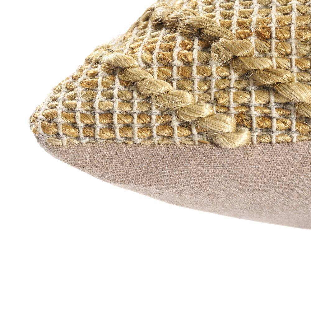 Hand-Woven Tan Textured Cotton Blend Throw Pillow