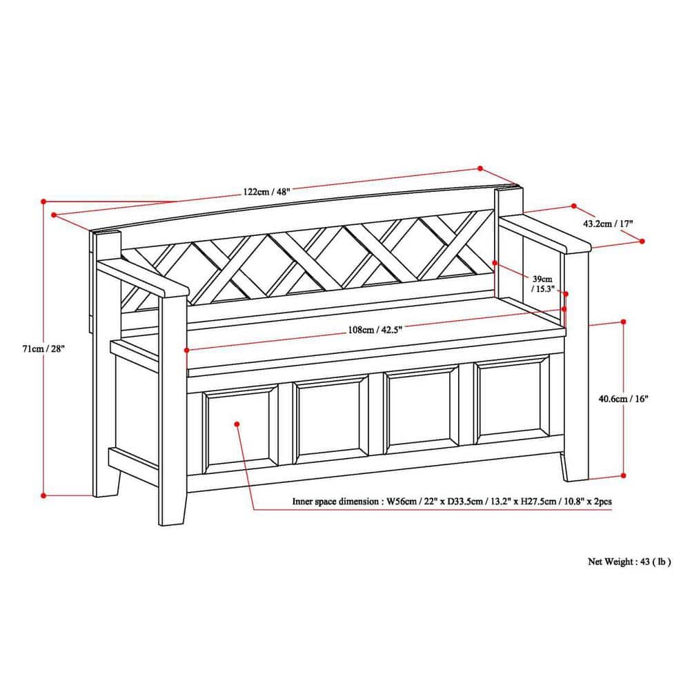 Amherst Solid Wood Distressed Grey Entryway Storage Bench