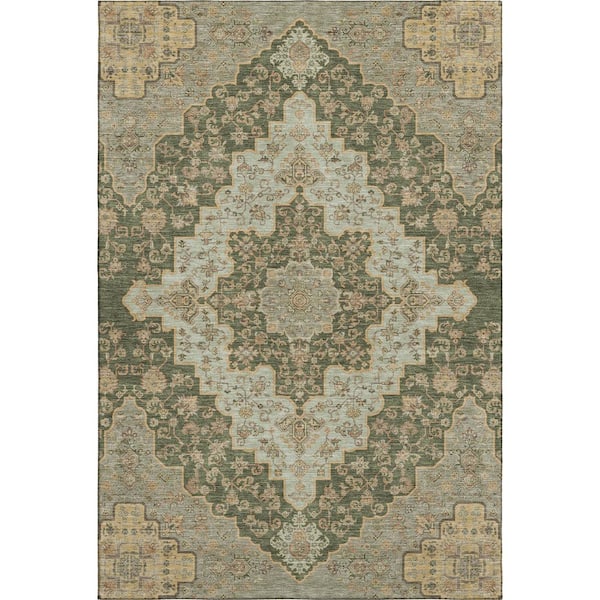 Mayfield Premium Machine Washable Abstract AMF2486 Basil 8 ft. x 10 ft. Area Rug