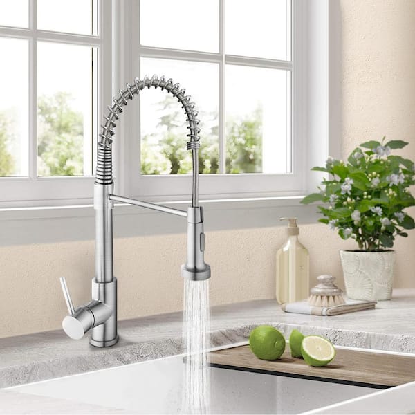 Satico Single Handle Wall Mount Stainless Steel Pull Down Sprayer Kitchen Faucet In Brushed Nickel Nb33008f