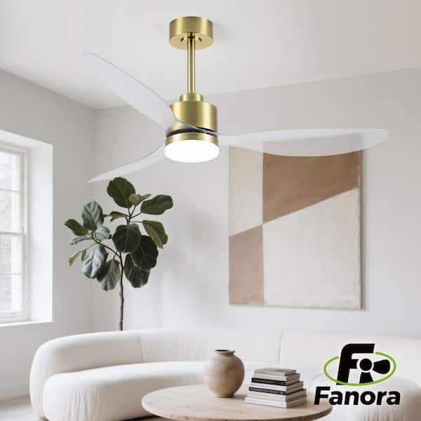 52 in. 3 Clear Blades LED Ceiling Mount Gold Ceiling Fan with 6-Speed DC Remote Control