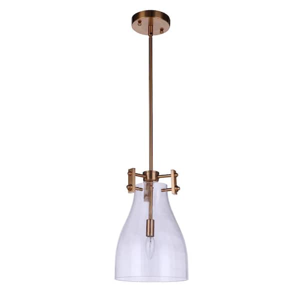 Chardonnay 60-Watt 1-Light Satin Brass Finish Dining/Kitchen Island Pendant Light w/Clear Glass Shade, No Bulb Included