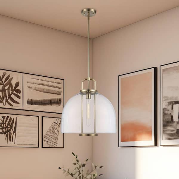 Bel Air Lighting Rhapsody 16 in. 1-Light Gold Pendant Light Fixture with Clear Glass Shade