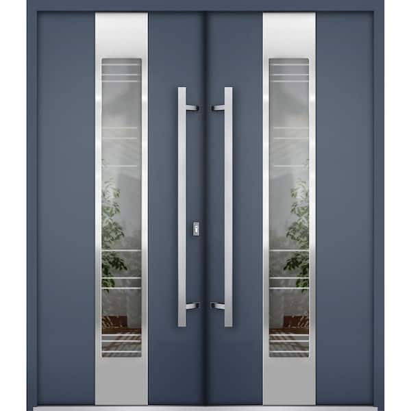 VDOMDOORS 5755 72 in. x 80 in. Right-hand/Inswing Clear Glass Gray Graphite Steel Prehung Front Door with Hardware