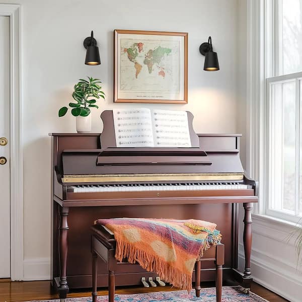 5 in. 1-Light Black Wall Sconces, Dimmable Wall Light with Remote Control for Bedroom Hallway and Living Room (2 Pack)