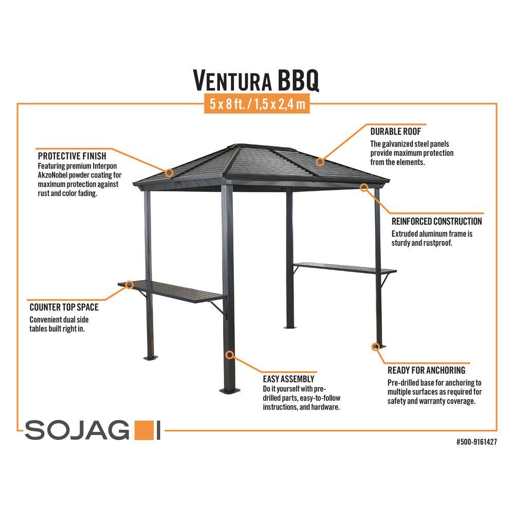 Gray 7 Ft. x 5.5 Ft. Metal Grill Gazebo with Fabric Roof