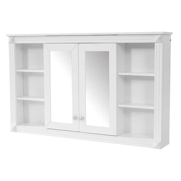 47 in. W x 28.74 in. H Bathroom Rectangular Medicine Cabinet with Mirror, Adjustable Shelf and Open Shelves White