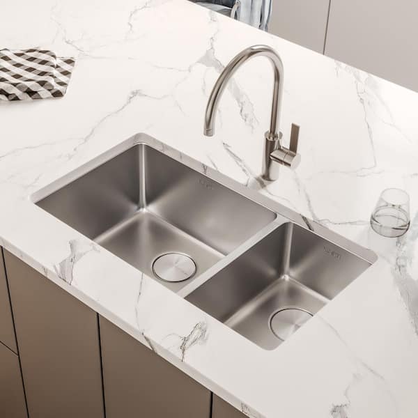 Modena 32 in. Undermount 70/30 Double Bowl 16-Gauge Stainless Steel Kitchen Sink with Gently Rounded Corners