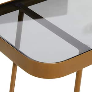 32 in. Gold Extra Large Rectangle Metal 1 Shelf Console Table with Shaded Glass Top