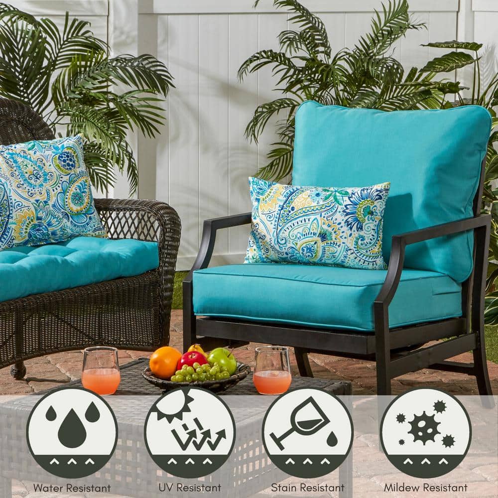 Teal Polyester Deep Seat Cushion Set for Outdoor Chairs