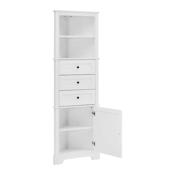 23.00 in. W x 13.00 in. D x 68.30 in. H White MDF Freestanding Linen Cabinet with Adjustable Shelves in White