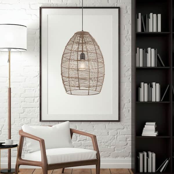Zooey 12.25 in. 1-Light Brass Woven Metal Shaded Pendant Light with Cone-Shaped Shade