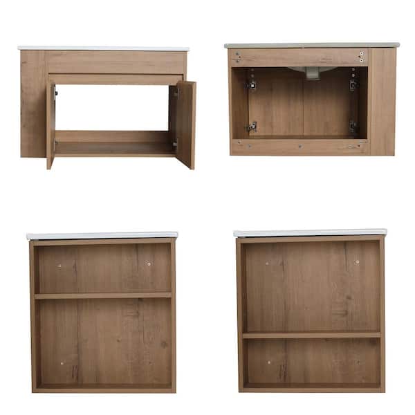 30.00 in. W x 18.30 in. D x 19.70 in. H Floating Wall-Mounted Bath Vanity in Imitative Oak with White Ceramic Top