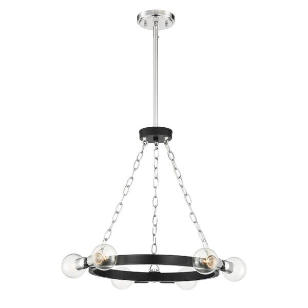Designers Fountain Huxton 6-Light Industrial Black and Polished Nickel Chandelier with Clear Glass Shades For Dining Rooms