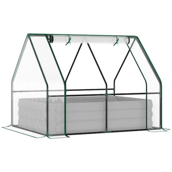 Unbranded 50 in. W x 37.5 in. D x 36.25 in. H Galvanized Steel Raised Garden Bed with Clear PVC Greenhouse Cover