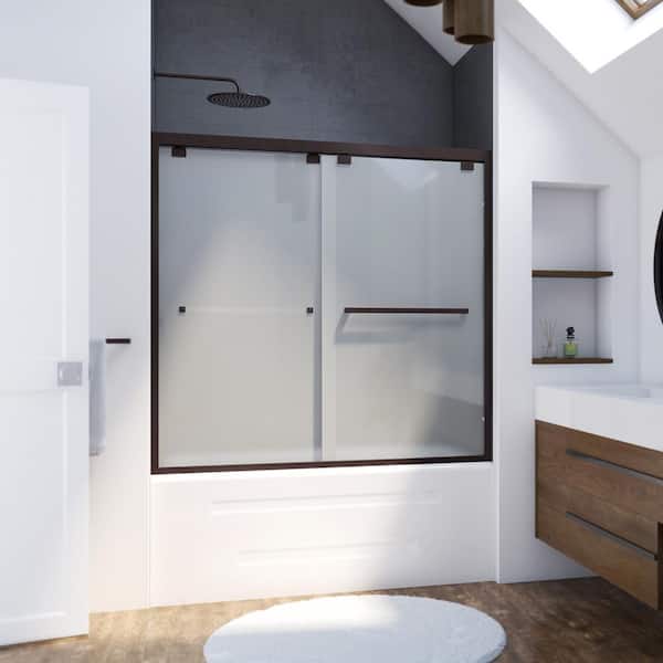 DreamLine Encore 60 in. W x 58 in. H Semi-Frameless Bypass Sliding Tub Door in Oil Rubbed Bronze with Frosted Glass