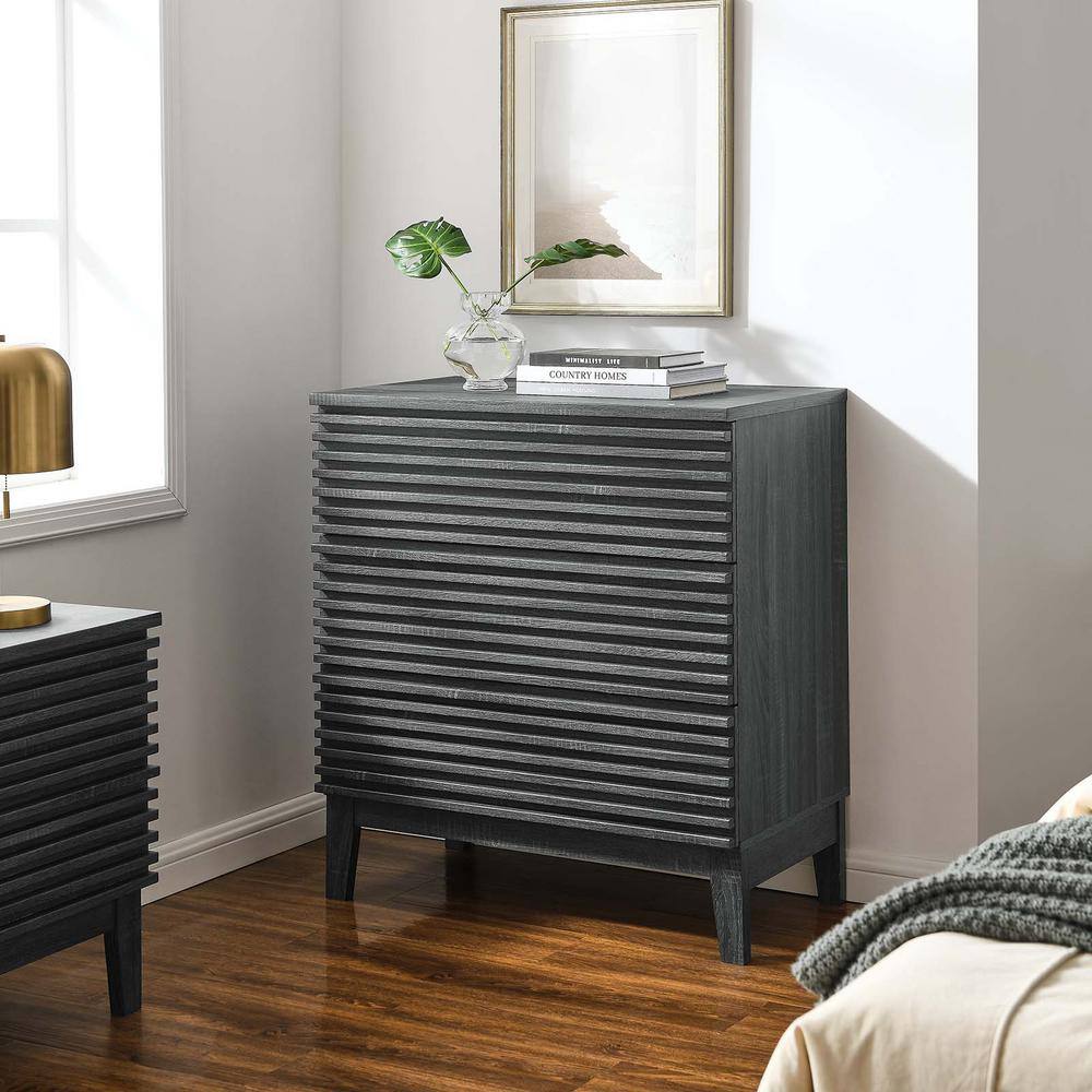 Charcoal Mid-Century 3-Drawer Bachelor's Chest with Tapered Legs