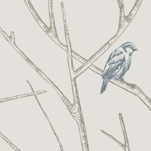 Branch Birds Blue Peel and Stick Vinyl Wallpaper