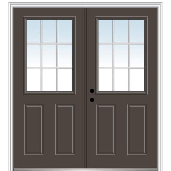 MMI Door 72 in. x 80 in. White Internal Grilles Right-Hand Inswing 1/2-Lite Clear 2-Panel Painted Steel Prehung Front Door