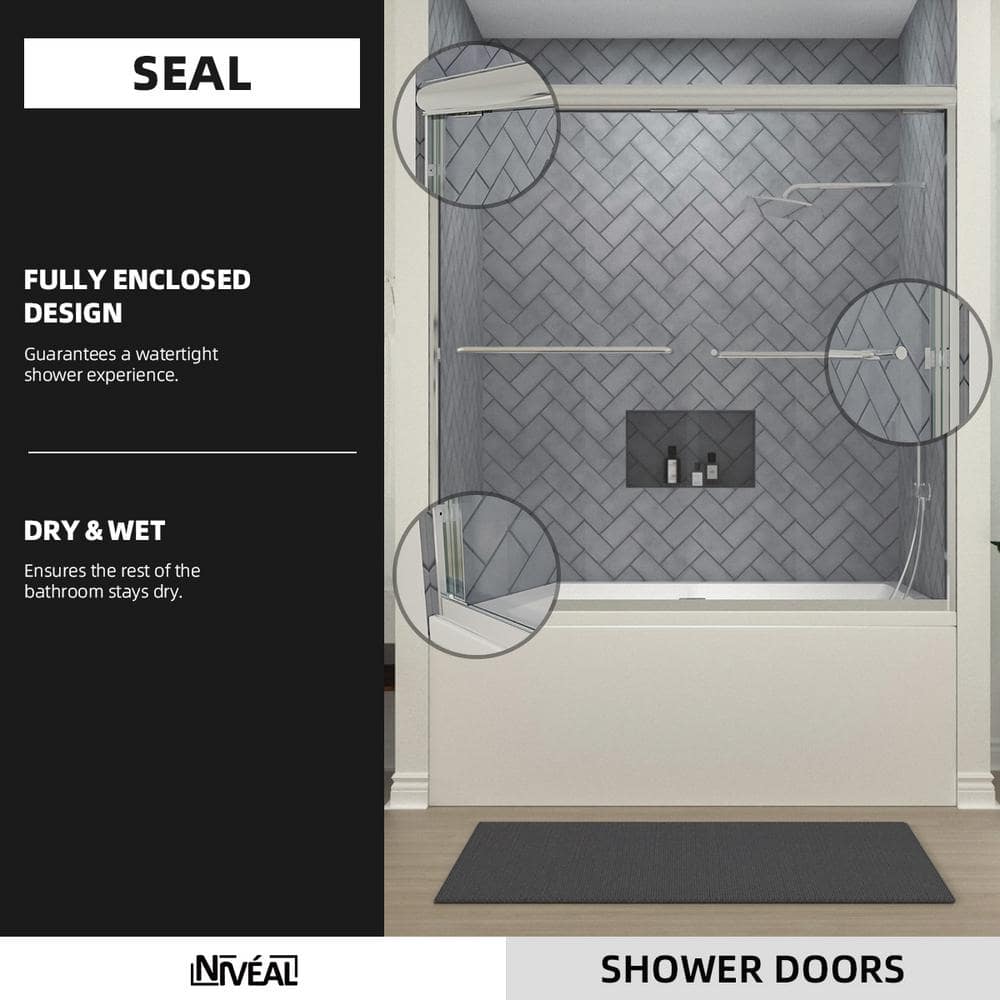 60'' Chrome Semi Frameless Sliding Tub Door with Clear Glass