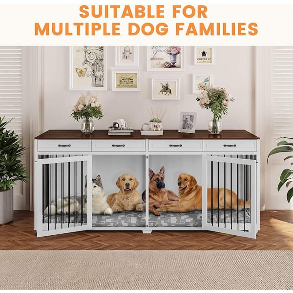 Lovinouse 71 Large Dog Crate Furniture, Wooden Dog Crate Kennel with  Divider (Without Tray) 