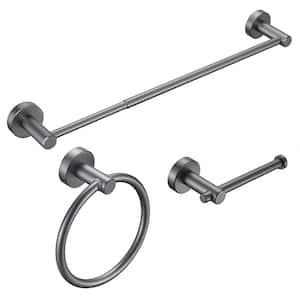 Gluon 3-Piece Bath Hardware Set with Adjustable Expandable Hand Towel Bar, Toilet Paper Holder and Towel Ring in Grey