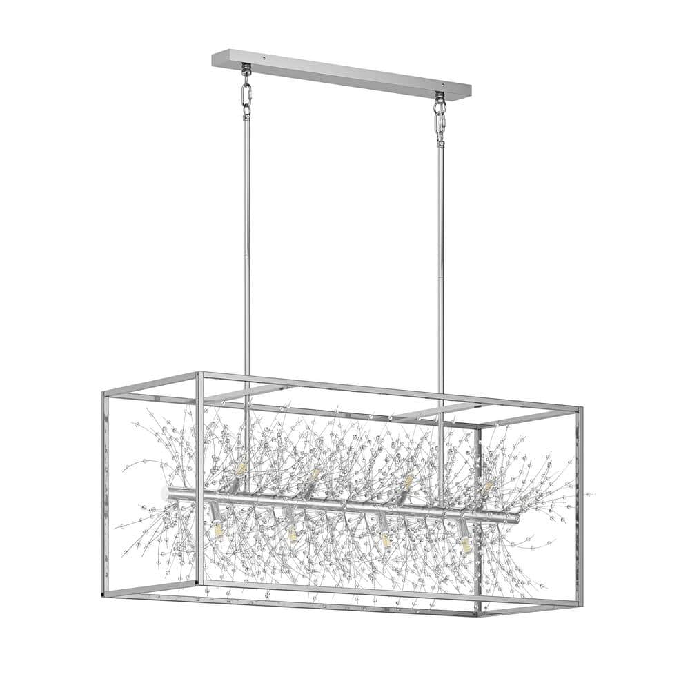 Modern 38.58 in. 12-Light Crystal Rectangle Chandeliers Silver and Kitchen 