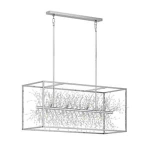 Modern 38.58 in. 12-Light Crystal Rectangle Chandeliers Silver and Kitchen Island Hanging Light