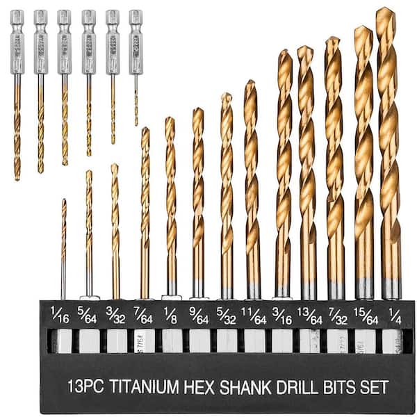 MYWISH Titanium Coated Hex Shank Drill Bit Set (19-Piece)