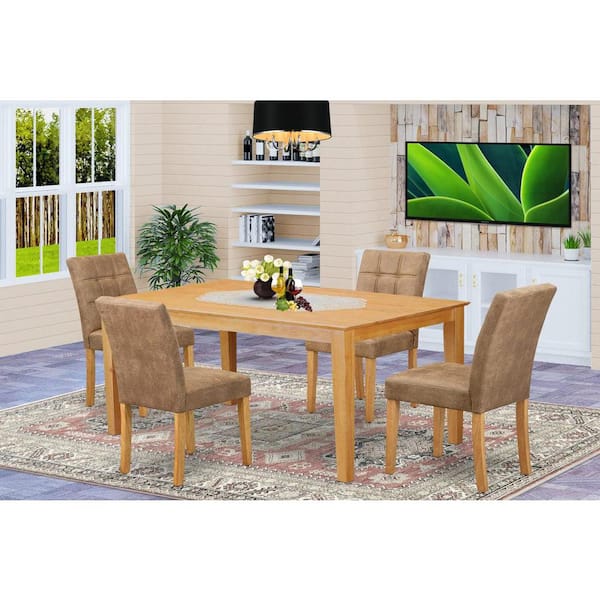 East West Furniture 5-Piece Rectangular Natural Oak Finish Solid Wood Top-Dining Room Set-Seats 4
