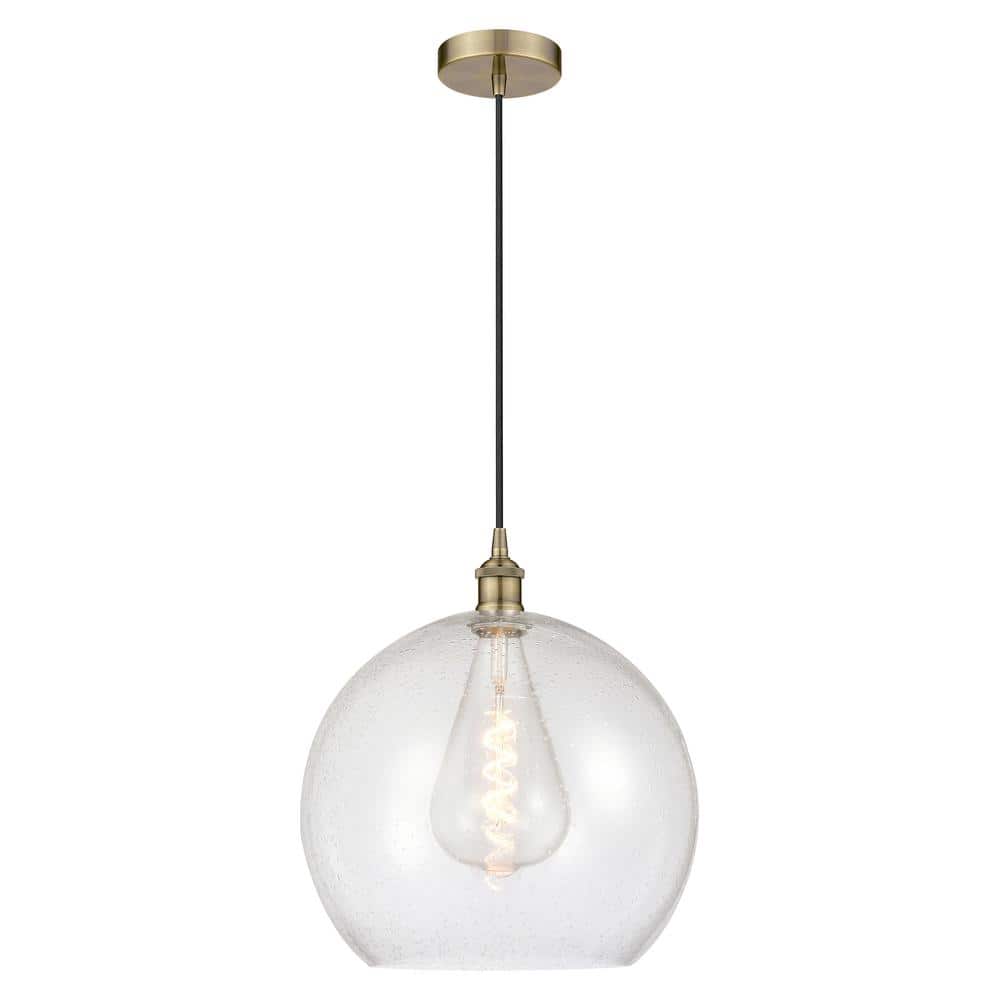 Athens 60-Watt 1-Light Antique Brass Shaded Mini Pendant Light with Seeded Glass Shade price history on PriceWatchPro